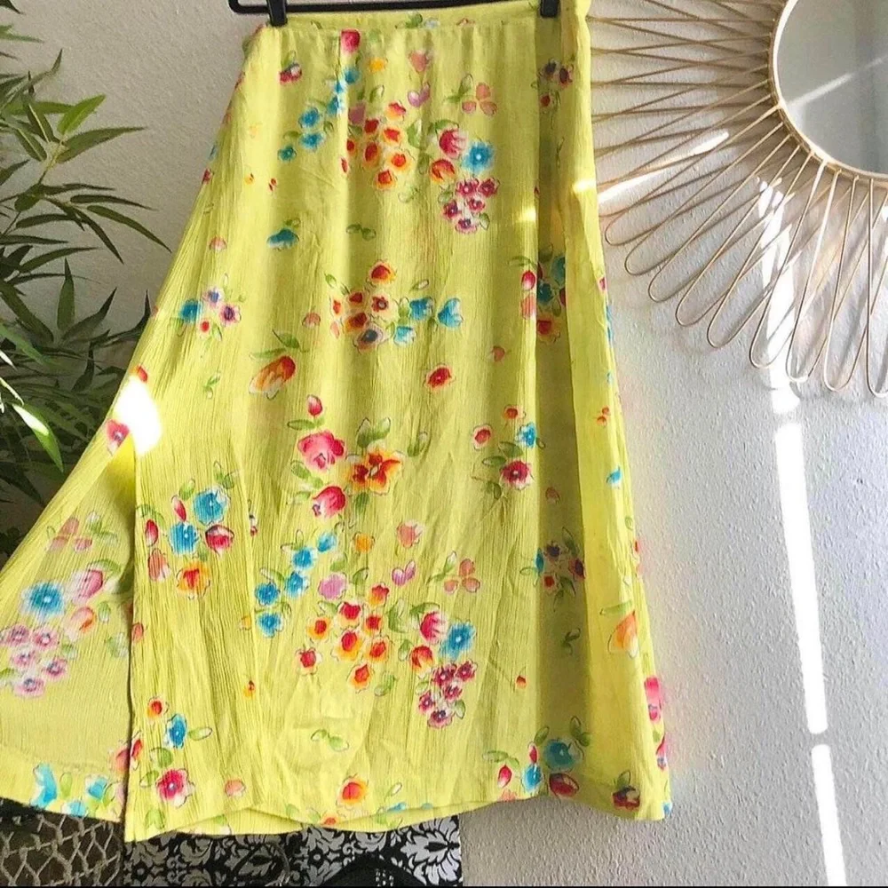 Vintage 90s 2000s Y2K Whimsy Festival Floral Yellow Fairy Cottagecore Maxi Skirt